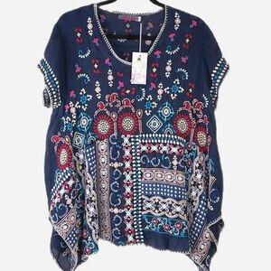 JOHNNY WAS MADHURI HEAVILY EMBROIDERED BLOUSE TUNIC NWT